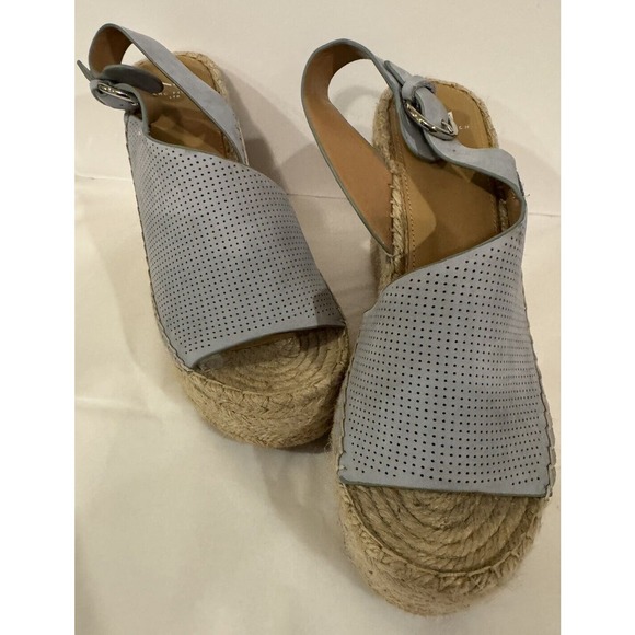 Marc Fisher Espadrilles Mandela Wedge Women’s 9.5 Ice Blue Leather Raffia Heel - Picture 8 of 10